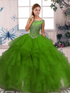 Scoop Sleeveless Zipper Quinceanera Gown Green Organza