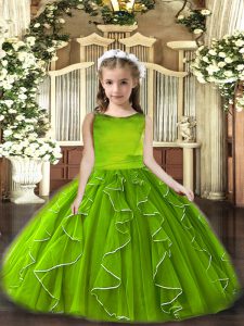 Olive Green Lace Up Kids Pageant Dress Ruffles Sleeveless Floor Length