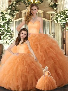 Traditional Orange Sleeveless Tulle Lace Up 15th Birthday Dress for Military Ball and Sweet 16 and Quinceanera