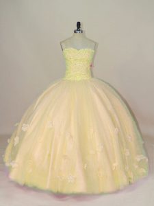 Shining Tulle Sleeveless Floor Length Vestidos de Quinceanera and Beading and Hand Made Flower