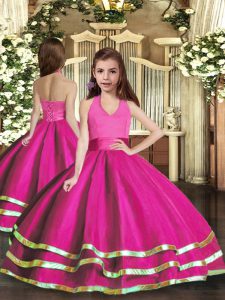 New Arrival Ruffled Layers Little Girls Pageant Gowns Fuchsia Lace Up Sleeveless Floor Length