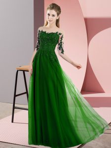 Green Half Sleeves Chiffon Lace Up Dama Dress for Quinceanera for Wedding Party
