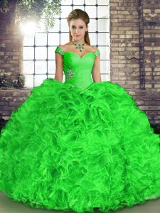 Dramatic Green Lace Up Sweet 16 Quinceanera Dress Beading and Ruffles Sleeveless Floor Length