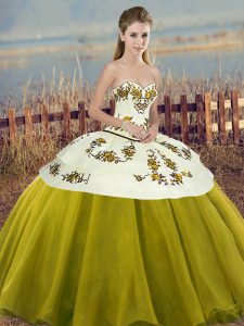Comfortable Sweetheart Sleeveless Tulle 15 Quinceanera Dress Embroidery and Bowknot Lace Up