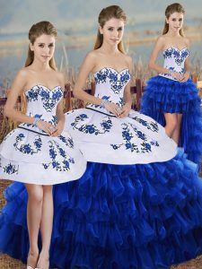 New Arrival Ball Gowns Quinceanera Gown Royal Blue Sweetheart Organza Sleeveless Floor Length Lace Up
