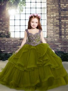 Trendy Sleeveless Beading and Ruffles Lace Up Kids Formal Wear