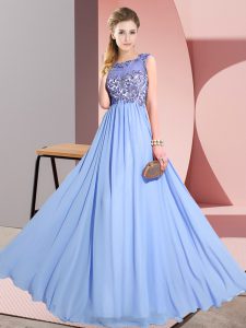 New Style Scoop Sleeveless Chiffon Quinceanera Court Dresses Beading and Appliques Backless