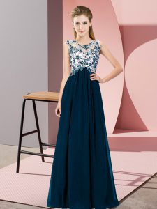 Floor Length Zipper Dama Dress for Quinceanera Navy Blue for Wedding Party with Beading and Appliques