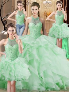 Organza Sleeveless 15 Quinceanera Dress Brush Train and Beading and Ruffles