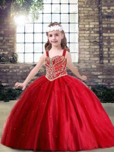 Custom Design Sleeveless Lace Up Floor Length Beading Little Girls Pageant Dress Wholesale
