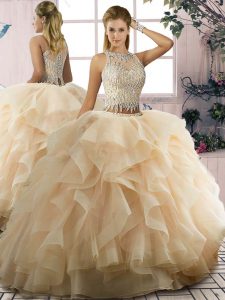 Modern Tulle Sleeveless Floor Length Quince Ball Gowns and Ruffles