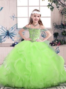 Latest Off The Shoulder Neckline Beading and Ruffles Pageant Dress for Girls Sleeveless Lace Up