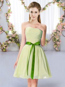 Belt Quinceanera Court of Honor Dress Yellow Green Lace Up Sleeveless Mini Length