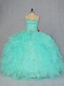 Beading and Ruffles Sweet 16 Quinceanera Dress Apple Green Lace Up Sleeveless Floor Length