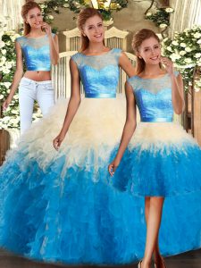 Ideal Organza Sleeveless Floor Length Quinceanera Gown and Lace and Ruffles
