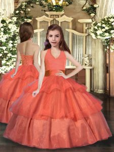 Sweet Orange Red Sleeveless Ruffled Layers Floor Length Pageant Dress for Girls