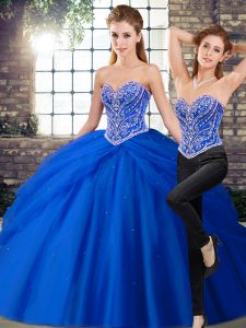 Sleeveless Brush Train Lace Up Beading and Pick Ups Sweet 16 Dresses