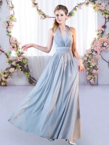 Custom Designed Grey Lace Up Halter Top Belt Dama Dress Chiffon Sleeveless