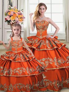 Nice Ball Gowns Sweet 16 Dresses Orange Straps Satin and Organza Sleeveless Floor Length Lace Up