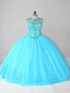 Cheap Scoop Sleeveless Tulle 15 Quinceanera Dress Beading Lace Up