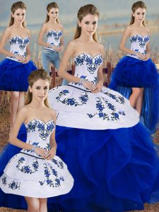 Royal Blue Sleeveless Embroidery and Ruffles and Bowknot Floor Length Sweet 16 Dress