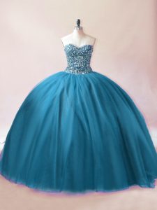 Trendy Teal Sleeveless Tulle Lace Up Sweet 16 Quinceanera Dress for Sweet 16 and Quinceanera