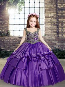 Fancy Lavender Sleeveless Beading Floor Length Little Girl Pageant Dress