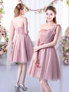 Best Knee Length A-line Sleeveless Pink Quinceanera Dama Dress Lace Up