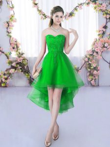 Edgy Lace Quinceanera Court of Honor Dress Green Lace Up Sleeveless High Low