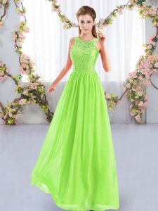 Floor Length Zipper Quinceanera Court of Honor Dress Yellow Green for Wedding Party with Lace