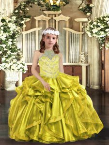Exquisite Ball Gowns Little Girl Pageant Dress Yellow Green Organza Sleeveless Lace Up