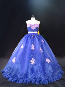 Unique Blue Sweetheart Zipper Appliques Quinceanera Dresses Brush Train Sleeveless