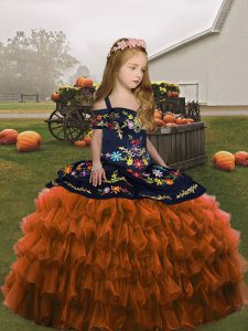 Latest Embroidery Kids Formal Wear Brown Lace Up Sleeveless Floor Length