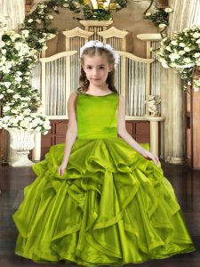 Ball Gowns Pageant Gowns For Girls Olive Green Scoop Organza Sleeveless Floor Length Lace Up