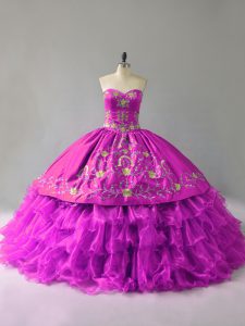 Ball Gowns Quinceanera Dresses Purple Sweetheart Organza Sleeveless Floor Length Lace Up