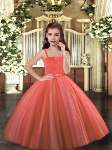 Pretty Rust Red Tulle Lace Up Straps Sleeveless Floor Length Little Girls Pageant Gowns Beading