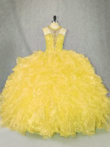 Vintage Floor Length Zipper Sweet 16 Dress Gold for Sweet 16 and Quinceanera with Beading and Ruffles