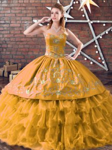 Nice Floor Length Ball Gowns Sleeveless Gold Sweet 16 Quinceanera Dress Lace Up
