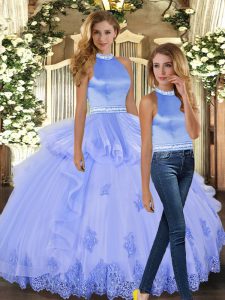 Floor Length Two Pieces Sleeveless Lavender Sweet 16 Dress Backless