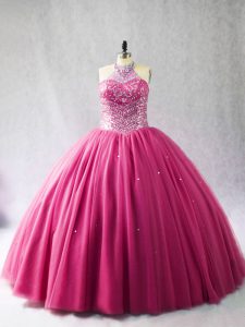 Tulle Sleeveless Quinceanera Dress Brush Train and Beading