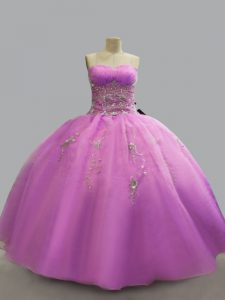 Sweet Lilac Organza Lace Up Strapless Sleeveless Floor Length Sweet 16 Quinceanera Dress Beading
