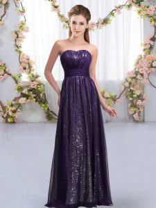 Sleeveless Lace Up Floor Length Sequins Quinceanera Dama Dress