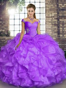 Lavender Sleeveless Beading and Ruffles Floor Length Quinceanera Dress