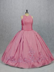 Glorious Scoop Sleeveless Zipper Quince Ball Gowns Pink Taffeta