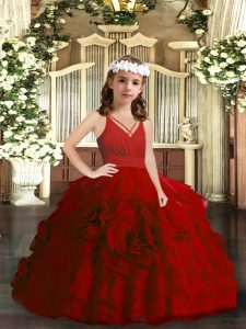 Organza V-neck Sleeveless Zipper Ruffled Layers Pageant Gowns For Girls in Red