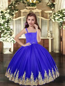 Royal Blue Sleeveless Embroidery Floor Length Pageant Dress for Teens