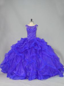 Blue Quinceanera Dresses Scoop Sleeveless Brush Train Lace Up
