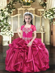 Hot Pink Sleeveless Beading Floor Length Little Girls Pageant Dress Wholesale