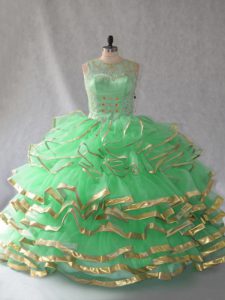 Beautiful Green Ball Gowns Beading and Ruffles Vestidos de Quinceanera Lace Up Organza Sleeveless Floor Length