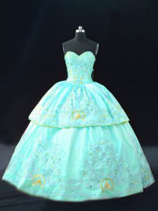 Aqua Blue Sweetheart Neckline Embroidery 15th Birthday Dress Sleeveless Lace Up